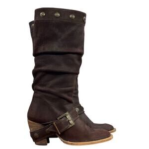 Rosemetal Slouchy Western Harness Boot 36.5 Women's Tall Brown Cowgirl Steampunk